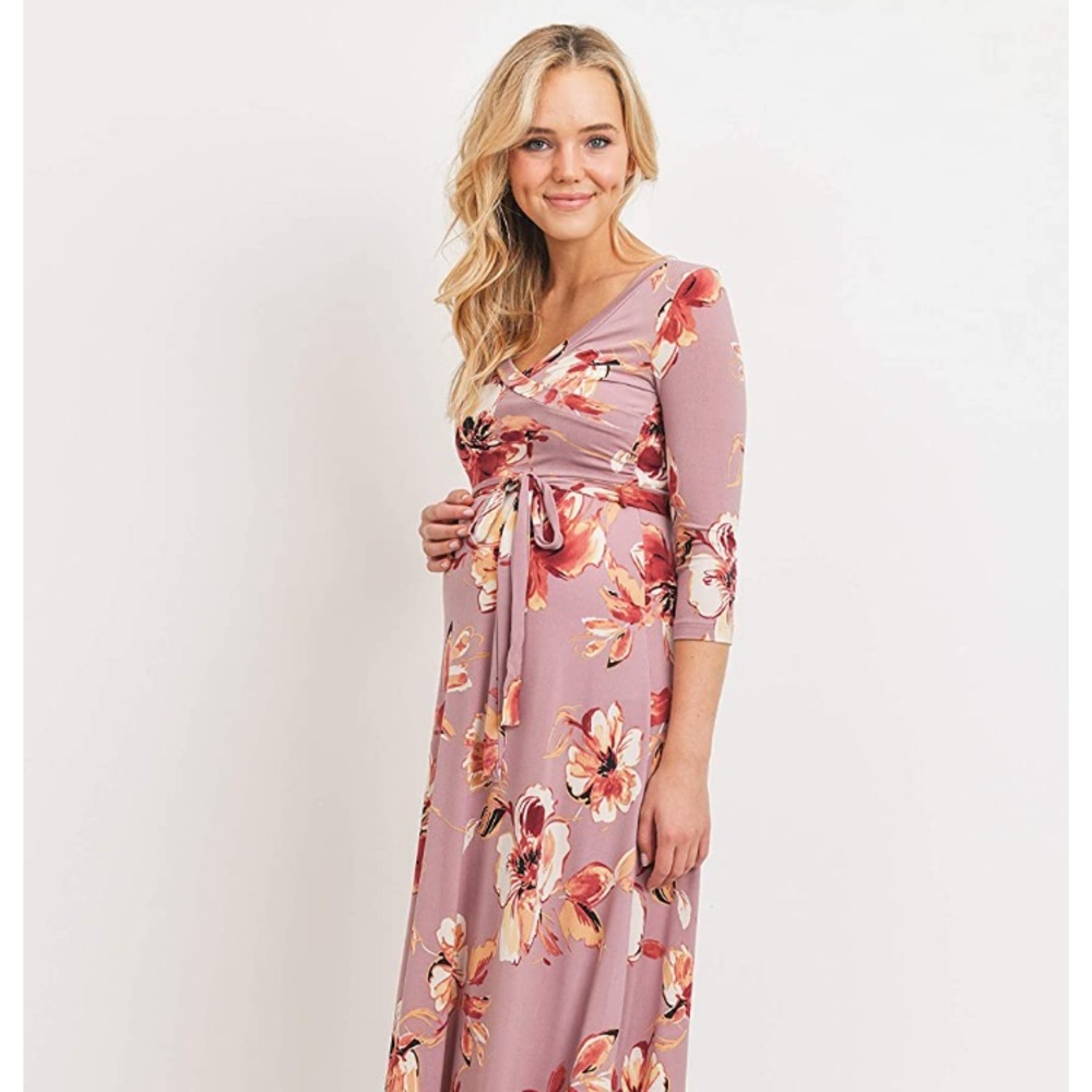 HELLO MIZ Brand Faux Wrap Maxi Maternity Dress - S